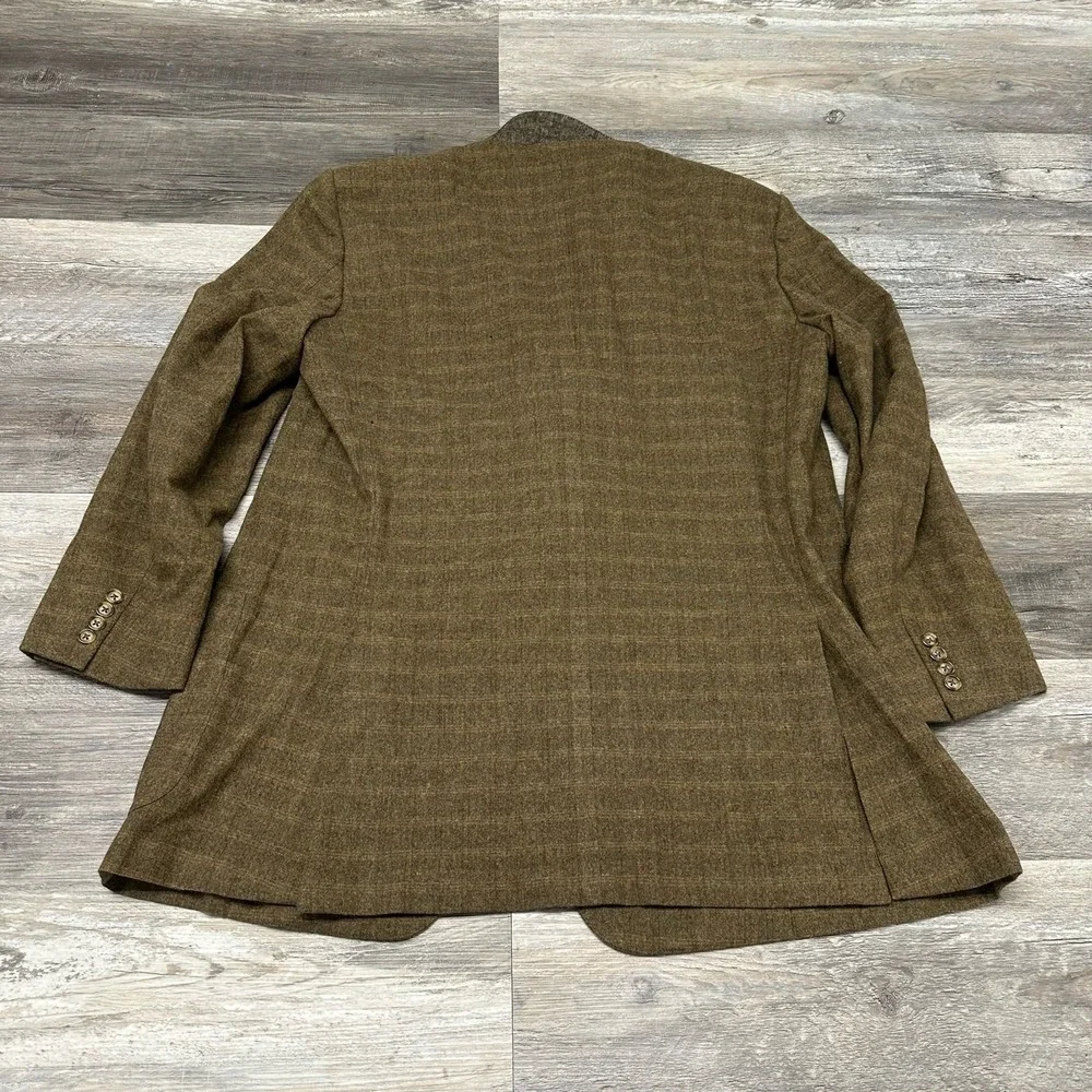 Vintage Ermenegildo Zegna Brown Tan Men's Size 46 Plaid Wool Lined‎ Blazer Coat